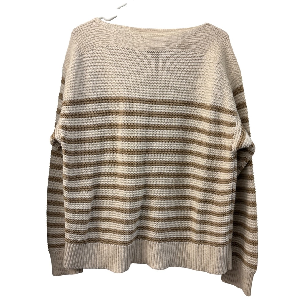 Lauren Ralph Lauren Womens XL Striped Cotton Shaker Knit Boat Neck Sweater Cream
